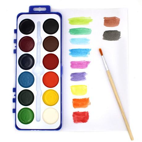 Watercolor Paint Pack with Wood Brushes 12 Washable Colors (0.61 Ounce (Pack of 18)) Color Swell