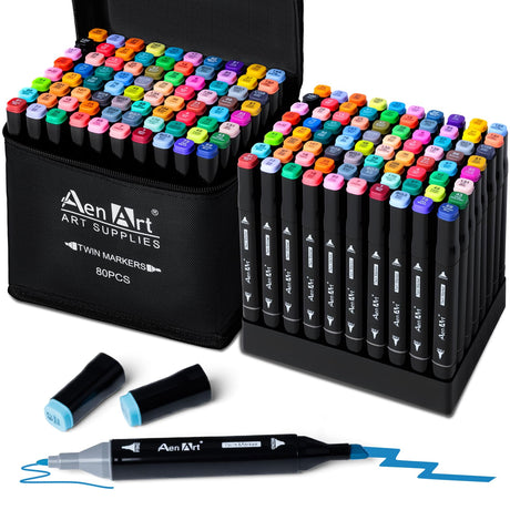 AenArt Alcohol Markers Set, 80 Color Dual Tip Art Drawing Markers, Artist Pens with Organizing Case for Adult Kids Drawing Coloring Sketching Aen Art