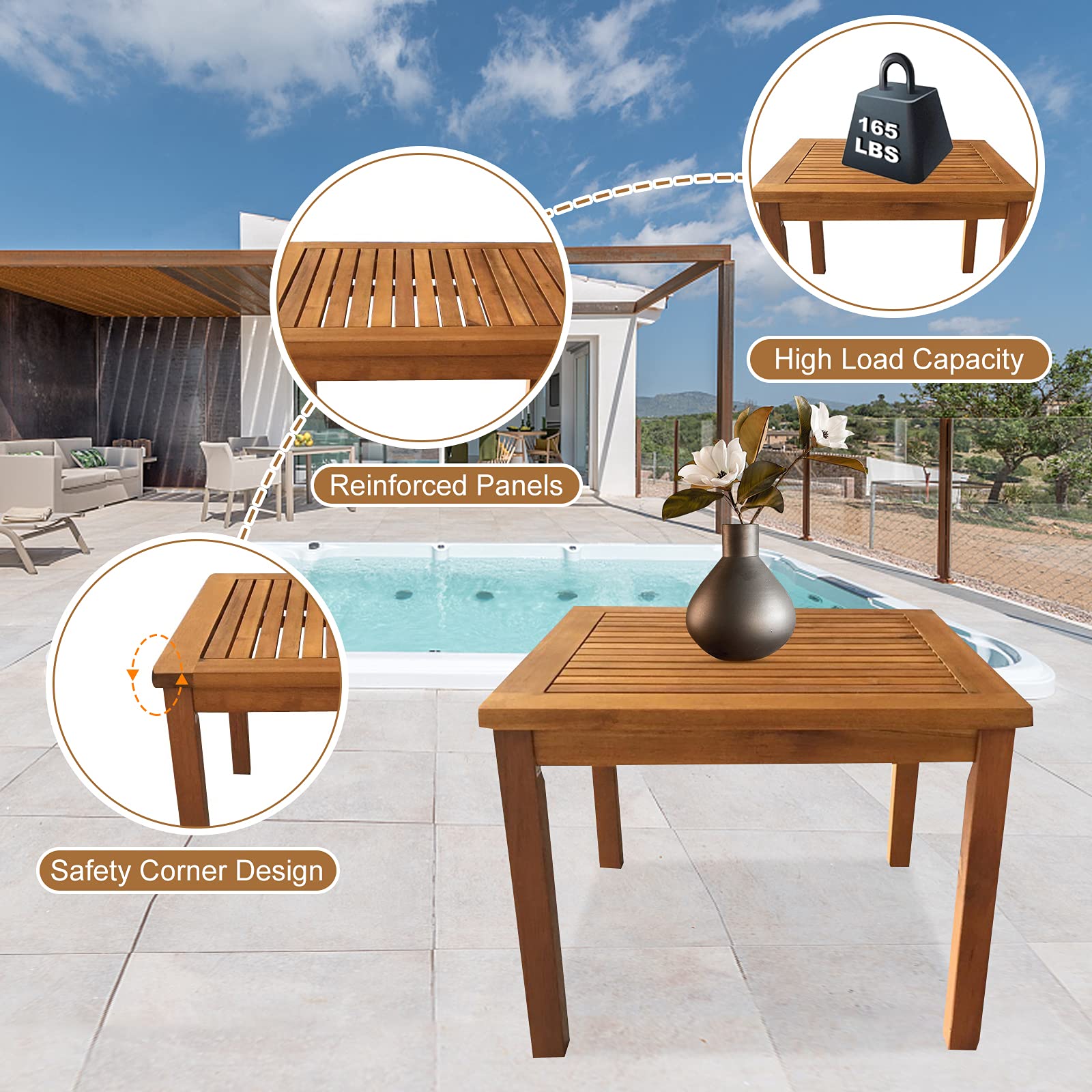 Dkeli Wood Patio Bistro Set 3 Pieces Outdoor Patio Furniture Set Table and Chairs Acacia Wooden Conversation Table Sets Sofa Chair with Padded Cushions for Garden, Backyard, Poolside, Balcony - WoodArtSupply