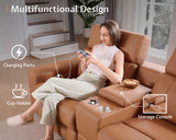 AMERLIFE Power Recliner Sofa, Electric Reclining Sofa with Console & Dual Recliner, Leather Sectional Couch for Living Room, Brown AMERLIFE