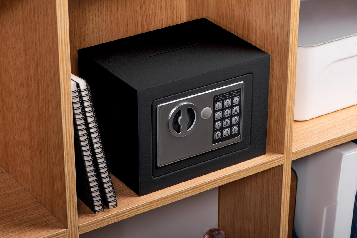 Safe Box Money Cash Safe with Digital Keypad & Keys Gun Safe Mini Security Lock Safe Boxes for Coin Home Office Hotel Rooms Business Jewelry Gun (Black) ELLAIG