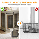 Yafylly 2-in-1 Double Dog Crate Furniture with Divider 60.6 Inch Grey Sturdy Dog Kennel TV Stand with 2 Sliding Doors and Thick Iron Door Frame for 2 Dogs Yafylly