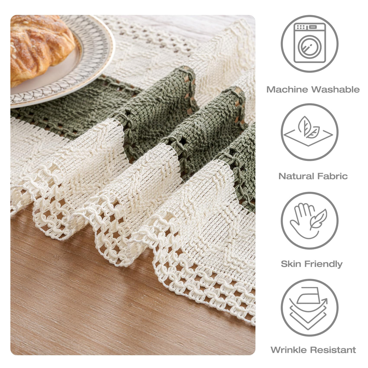 duduta Sage Green Macrame Table Runner 72 inch Long, Rustic Farmhouse Dresser Covers Boho Summer Coffee Table Decor duduta