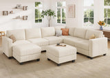 HONBAY Corduroy Sectional Couch with Storage U Shaped Sectional Sofa Modular Sectional Couches for Living Room, Beige HONBAY