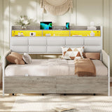 VIAGDO Daybed Twin Size with 2 Storage Drawers and Charging Station, Metal Day Bed Frame Twin with Shelf Headboard and LED Lights, Twin Corner Bed Frame for Living Room, Bedroom, Guest Room, White VIAGDO
