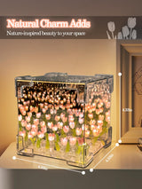 DIY Tulips Cube Mirror Lamp,Finished Tulip Night Light,Handmade Tulip Flower Magic Lights,Bedroom Living Room Desktop Decor for Mom,Girl,Couple,Friend Birthday Gift(Includes 13 LR44 Button Batteries) AQDZCNF