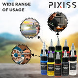Pixiss Air Brush Painting Set - 10 Colors of Acrylic Paint for Airbrush Kit - Acrylic Airbrush Paint Set for Model Paint Kit - Vibrant Pigments for Various Surfaces Pixiss