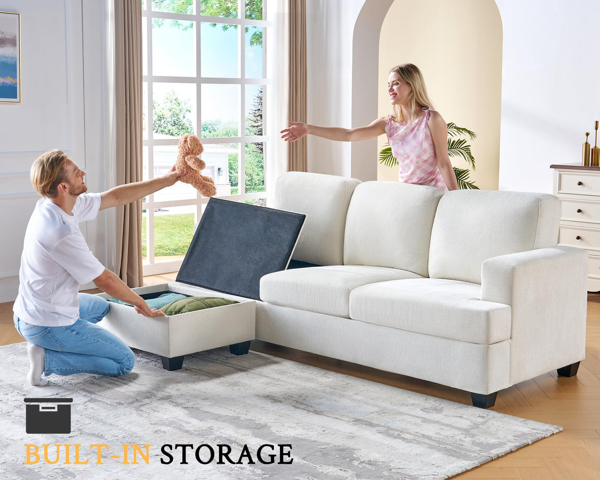 VanAcc 88 Inch Reversible L Shape Sofa, Convertible Sofa with Storage, L Shape Couch with Chaise, Comfy Couches for Living Room, Beige Chenille VanAcc