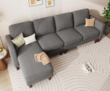 KKL L Shaped Sectional Couches for Living Room, Corduroy Sofa Couch with Convertible Chaise, 4 Seat Comfy Couch for Apartment, House, Dark Grey (Grey, 100 inches) KKL