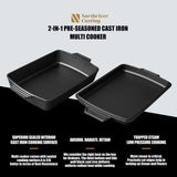 2-In-1 Pre Seasoned Cast Iron Dutch Oven With Skillet Lid,Casserole Dish,Rectangular Baking Pan,Griddle Pot Set, 6QT, 9"x13" Northriver Casting