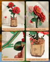 Wowood 3D Flower Wooden Puzzles for Adults-Red Camellia, DIY Wooden Flowers Model Kit Building Set Crafts for Adults to Build, Botanical Collection/Ideal Creative Gift Ideas/Housewarming (113PCS) Wowood