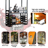 RAJYQODIS Hanging Metal Wine Rack with LED Light, 2 Tier Rustic Industrial Wine Glass Holder, Multifunctional Bar Liquor Bottle Display Storage, Wall Mounted/Hanging Installation (47.24in/120cm) RAJYQODIS