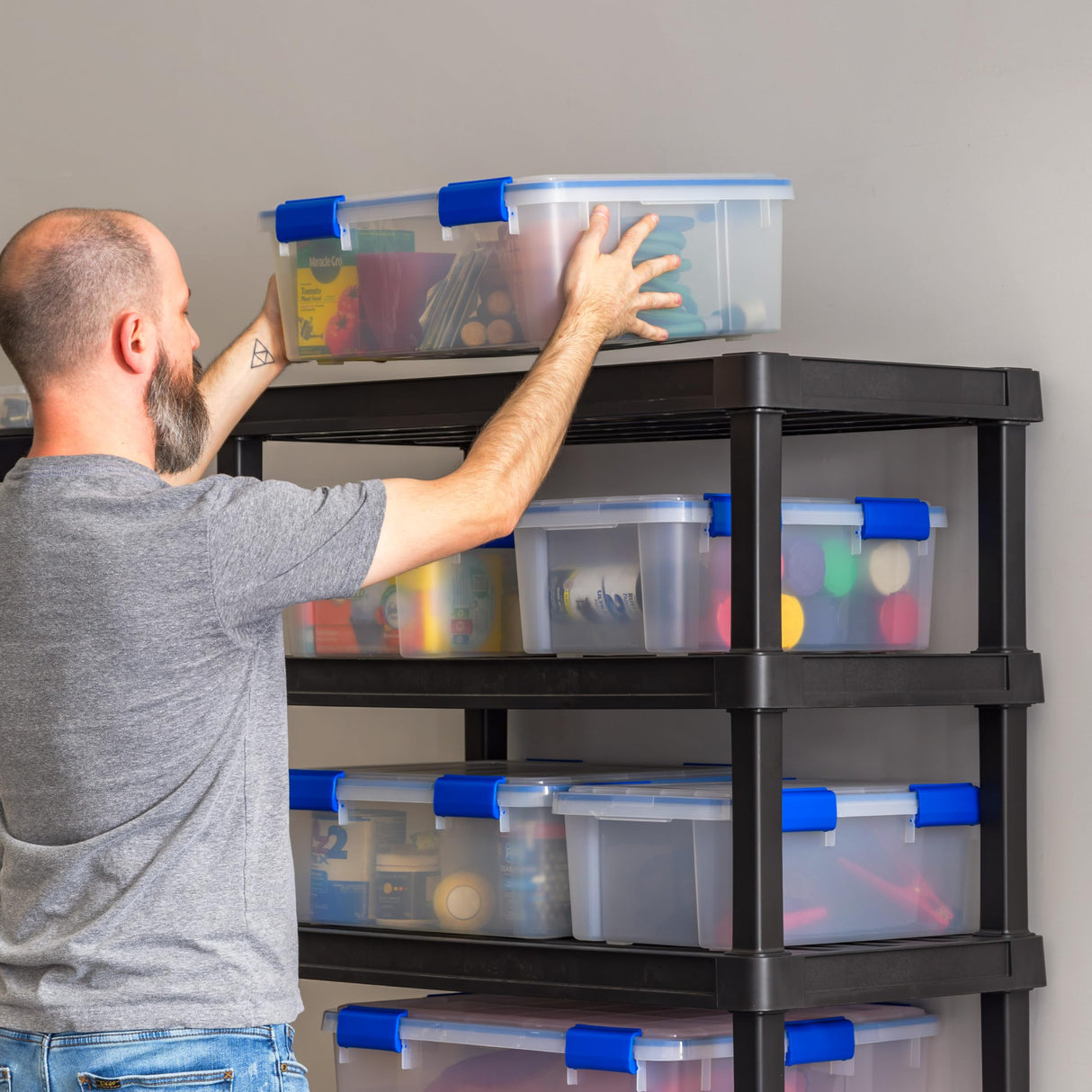 IRIS USA 5-Shelf Heavy Duty Plastic Storage Shelves, 750lb Capacity, 68" H x 36" W x 18" D, Large Modular Shelving Unit Storage Organizer for Garage, Home, Warehouse & Gym, Storage Rack - Black Iris Ohyama