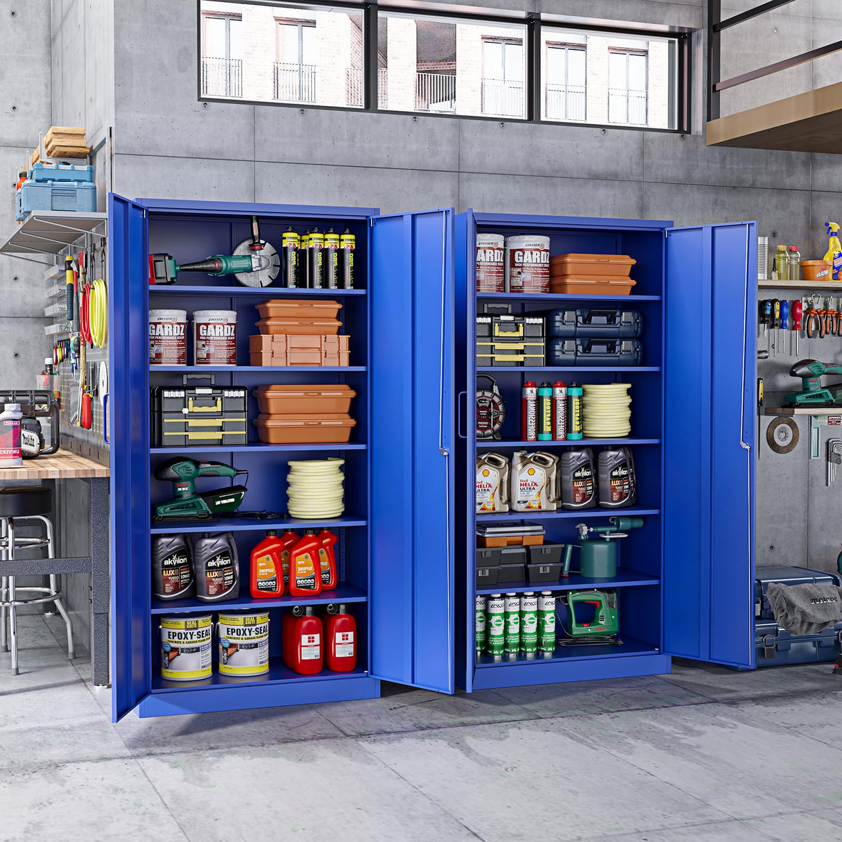 ZAOUS Metal Storage Cabinet with Lock，71'' Garage Storage Cabinet with 5 Adjustable Shelves, Tall Tool Cabinets for Garage, Home, Office, Gym, School, Blue ZAOUS