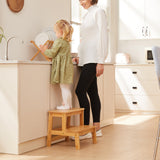 Bamboo Step Stools for Adults Kids, 2 Step Stool for Kichen/Bathroom/Bedside Step Stool - Holds up to 350Lb (Natural) Kovhzcu