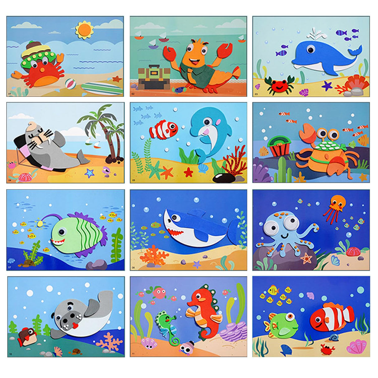 Lovyan 3D EVA Foam Stickers for Toddlers 12PCS Sticky Foam DIY Craft Preschool Art Class Drawing Sticker Puzzle Art Kit for Kids Boys Girls (Sea Animals) Lovyan