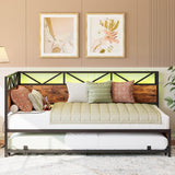 LIKIMIO Daybed with Trundle, Metal Twin Size Bed Frame with Charging Station and LED Lights, Sofa Day Bed with Strong Supports for Living Room, Bedroom and Guest Room LIKIMIO