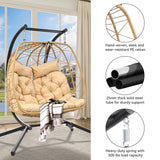 YITAHOME Hanging Egg Chair Swing Chair with Stand Double Egg Chair, 2 Person Wicker Chair Outdoor Indoor Hammock Egg Chair with Cushions 500lbs for Patio, Garden, Bedroom and Balcony, Beige YITAHOME