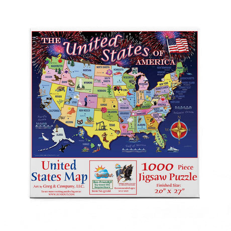 SUNSOUT INC - United States Map - 1000 pc Jigsaw Puzzle by Artist: Giordano Studios - Finished Size 20" x 27" Fourth of July - MPN# 37266 SunsOut