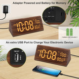 DreamSky Wooden Digital Alarm Clock for Bedroom - 7.7" Electric Clocks with USB Port, Large Numbers, Temperature, 0-100% Brightness Dimmer, Adjustable Alarm Volume, Snooze, 12/24H DreamSky