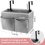 Retyion Bedside Storage Bag with 4 Hooks Multi-Function Hanging Organizer Caddy for Headboards Bunk Bed Hospital Bed (Grey) Retyion