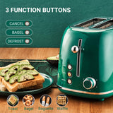 Roter Mond 2 Slice Toaster Retro Stainless Steel with Bagel, Cancel, and Defrost Functions, 6 Bread Shade Settings, Extra Wide Slots and Removable Crumb Tray, Green Roter Mond