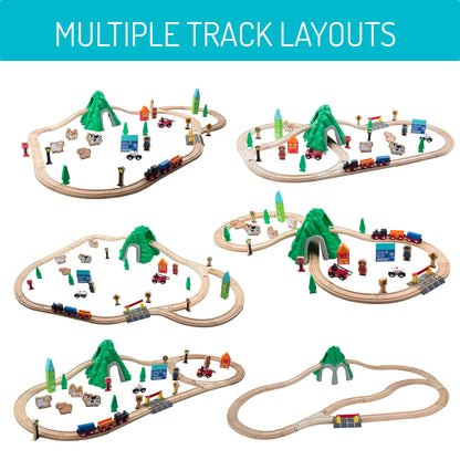 Maxim 50pc Mountain Train Set Set for Toddler with Double-Side Train Tracks Fits Brio, Thomas, Melissa and Doug, Kids Wood Toy Train for 3,4,5 Year - WoodArtSupply