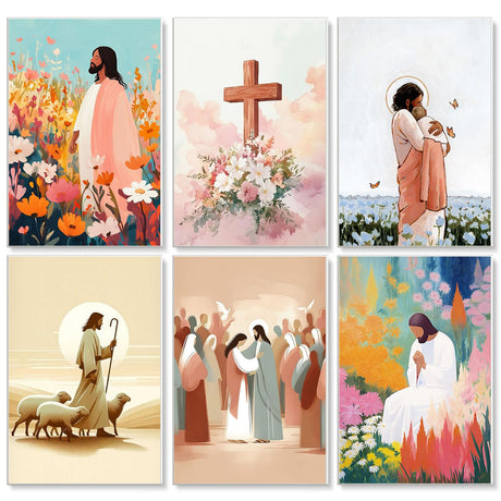 Yezavesu 6 Pack Paint by Numbers Kit for Adults Beginner 8x12 Inch, Jesus Adult Paint by Number Kits on Canvas Without Frame, DIY Acrylic Christ Religious Painting by Numbers for Home Wall Decor Gift Yezavesu