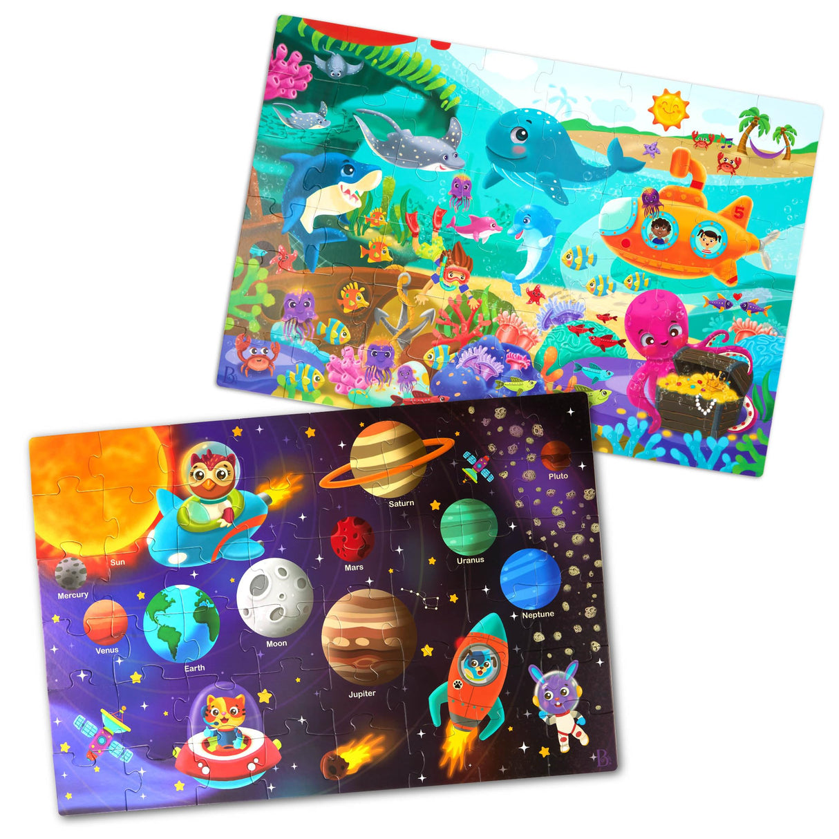 B. toys- Gigantic Jigsaw 2-Pack - Sea & Solar System- 48-Piece Floor Puzzles-Large 2 x 3 Feet Jigsaw Puzzles for Kids – Educational & Developmental Toys – 3 Years + B. toys
