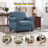 ONBRILL Nailhead Trim Armchair, Rolled Arm Accent Chair for Living Room, Comfy Chenille Club Sofa Chair w/Springs Cushions & Wood Legs, Traditional Single Couch Chair for Apartment, Farmhouse, Teal ONBRILL