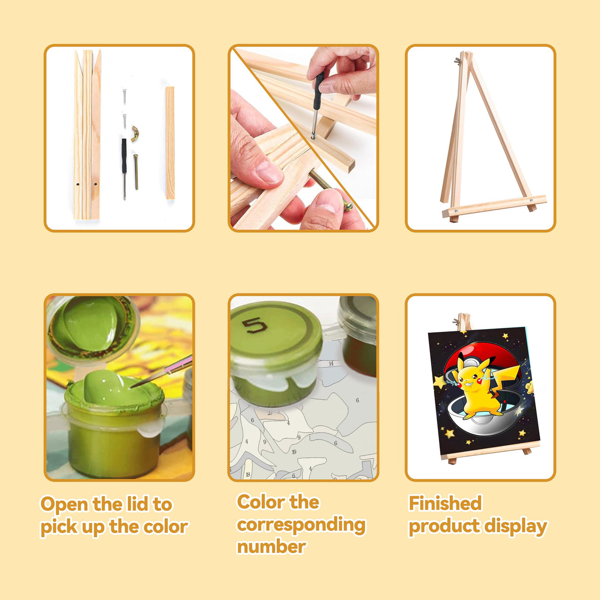 Cartoon Paint by Numbers Kit for Kids with Framed Canvas - with Wooden Easel, Easy Kids Paint by Number Kits Age 8-12, DIY Acrylic Oil Painting Kits with 4 Wooden Brushes Nice Gift Box (12x16 inch) KOJEFCV