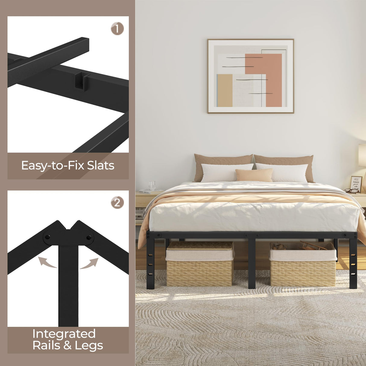 Yaheetech Full Bed Frame with Storage Space, No Box Spring Needed, 14 Inches Powerful Storage Space, Sturdy Steel Slat Support, Black Yaheetech