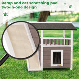 COZIWOW Outdoor Cat House, Wooden 2 Story Cat Scratcher House, Wood Cat Shelter Waterproof, Cat Enclosures Indoor with Openable Roof, Escape Door, Outside Cat Hideout for Feral Cats, Grey COZIWOW