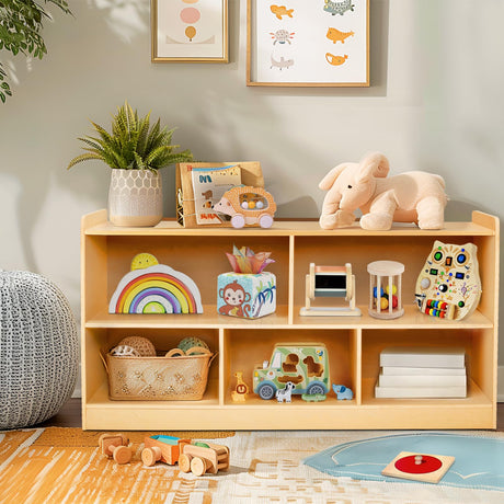 PTINFLUCE Wooden Montessori Shelf - 5-Section Toy and Book Storage Organizer for Kids Rooms PTINFLUCE