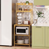 Trironsun Bamboo Bakers Rack with Charging Station 5-Tier Microwave Stand with Open Storage Shelves with 10 S-Shaped Hooks Coffee Bar Table Kitchen Utility Storage Shelf (Nature) Trironsun