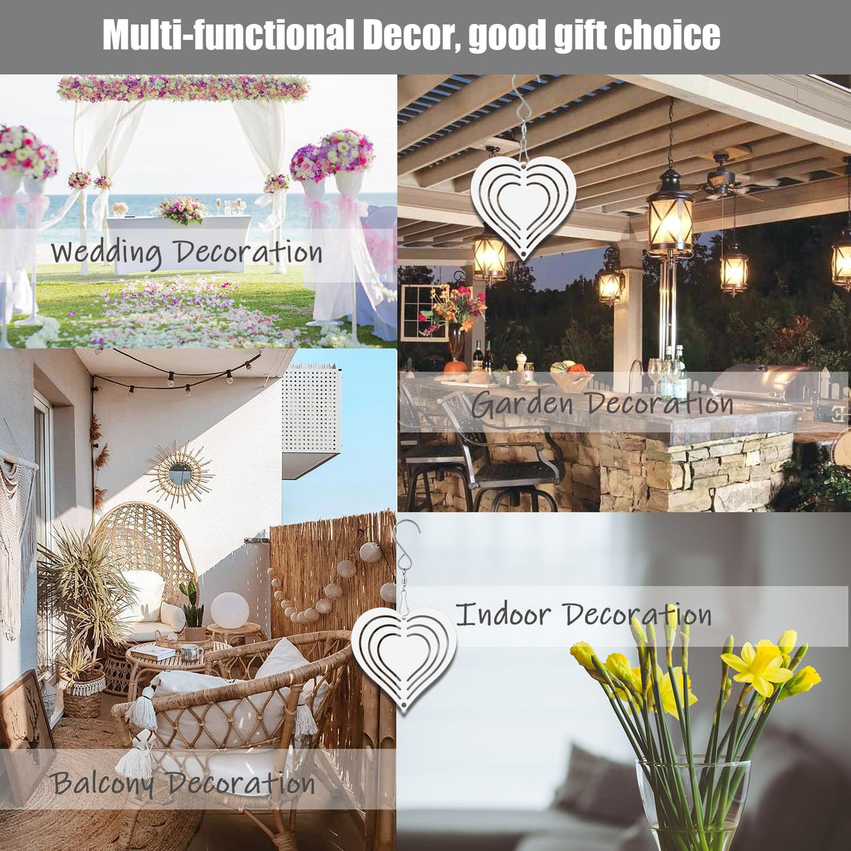 WindMage 12 Pack 3inch Sublimation Wind Spinner Blanks 3D Aluminum Metal Wind Sculpture Kinetic Spinners for Yard Garden Indoor Art Ornaments Xmas Hanging Decoration (Heart) WindMage