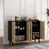 Panana Buffet Storage Cabinet with Rattan Decorating 4 Doors Living Room Kitchen Sideboard 48.43 x 34.65 x 15 inch (Black) Panana