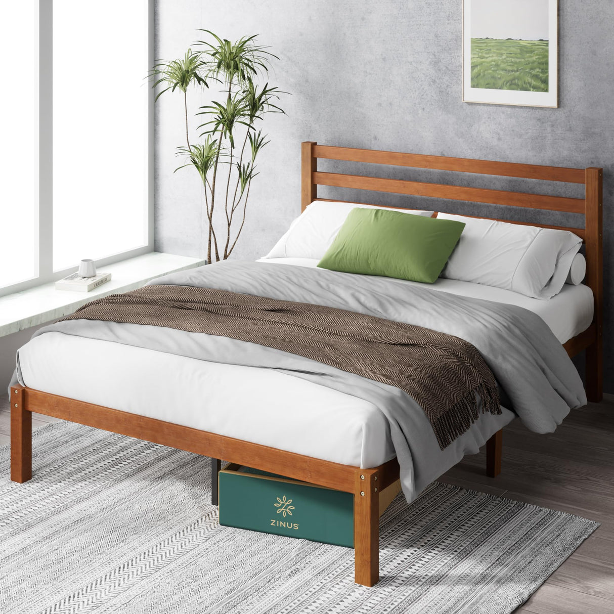 ZINUS Leah Bamboo Platform Bed Frame with Headboard, No Box Spring Needed, Wood Slat Support, Easy Assembly, King ZINUS