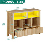 YITAHOME Bookcase with Drawers, Fluted Wood Cubby Storage Organizer Shelf Cube Bookshelf with Adjustable LED Lighting, Modern Horizontal Bookshelf for Living Room, Office, Entryway, Oak YITAHOME