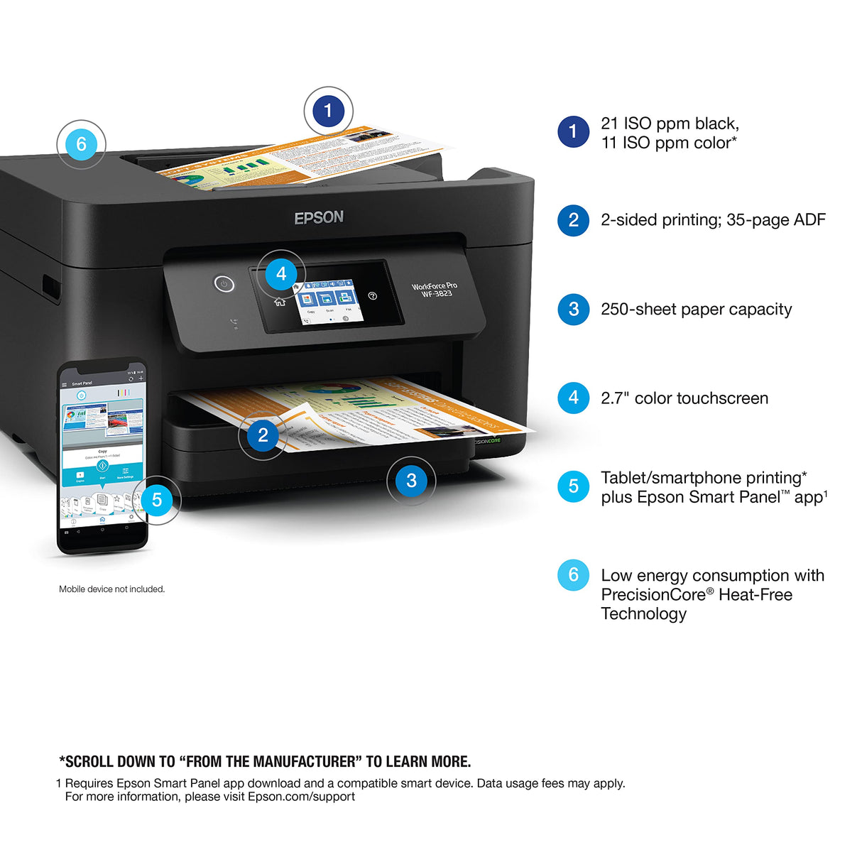 Epson Workforce Pro WF-3823 Wireless All-in-One Printer with Auto 2-Sided Printing, 35-Page ADF, 250-Sheet Paper Tray and 2.7" Color Touchscreen, Black Epson