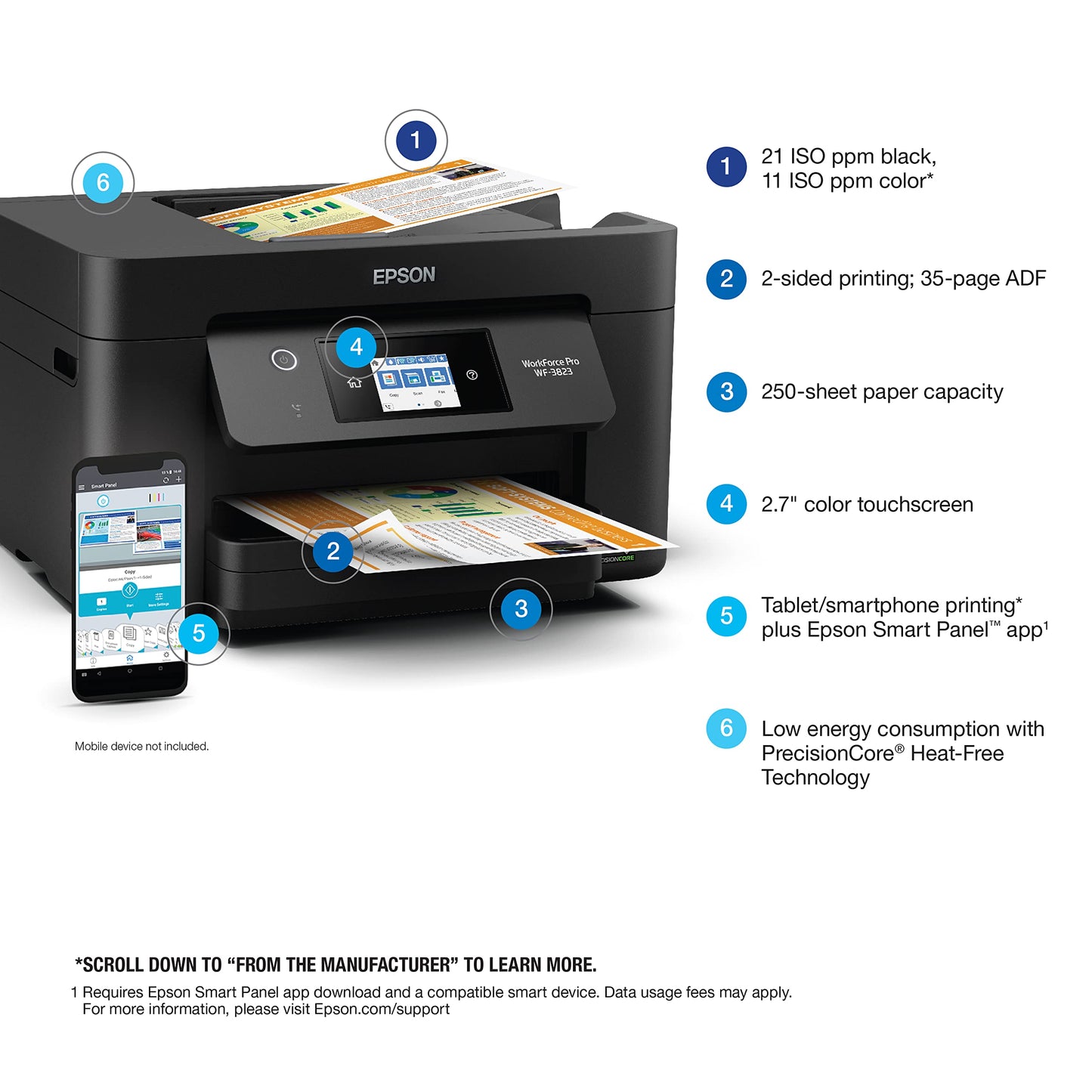 Epson Workforce Pro WF-3823 Wireless All-in-One Printer with Auto 2-Sided Printing, 35-Page ADF, 250-Sheet Paper Tray and 2.7" Color Touchscreen, Black