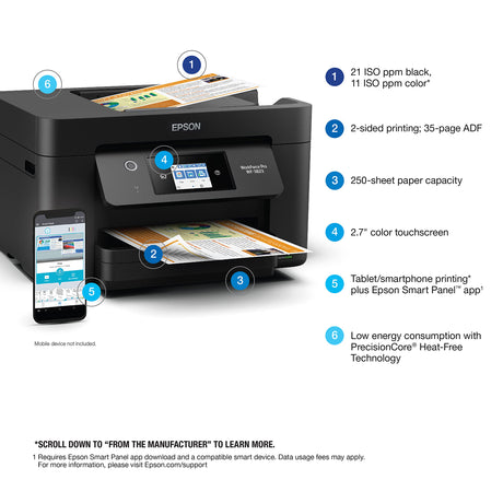 Epson Workforce Pro WF-3823 Wireless All-in-One Printer with Auto 2-Sided Printing, 35-Page ADF, 250-Sheet Paper Tray and 2.7" Color Touchscreen, Black Epson