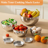 Winproper Mixing Bowls with Lids Set, 6 PCS Stainless Steel Mixing Bowls with 3 Grater Attachments, Kitchen Food Storage Organizers Nesting Mixing Bowl, Large Size 4.5, 3.5, 2.1, 1.5, 1.1, 0.7QT Winproper