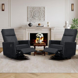 LONWIK Swivel Rocker Recliner Chairs Set of 2, Upholstered Fabric Nursery Rocking Glider Chair with Adjustable Backrest and Footrest, Lay Flat Recliner Single Lazy Sofa for Living Room(Black) LONWIK