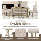 Harper & Bright Designs Classic and Traditional Style 6 - Piece Dining Set, Includes Dining Table, 4 Upholstered Chairs & Bench (White+Gray) (White+Gray) (Natural Wood Wash1) Harper & Bright Designs