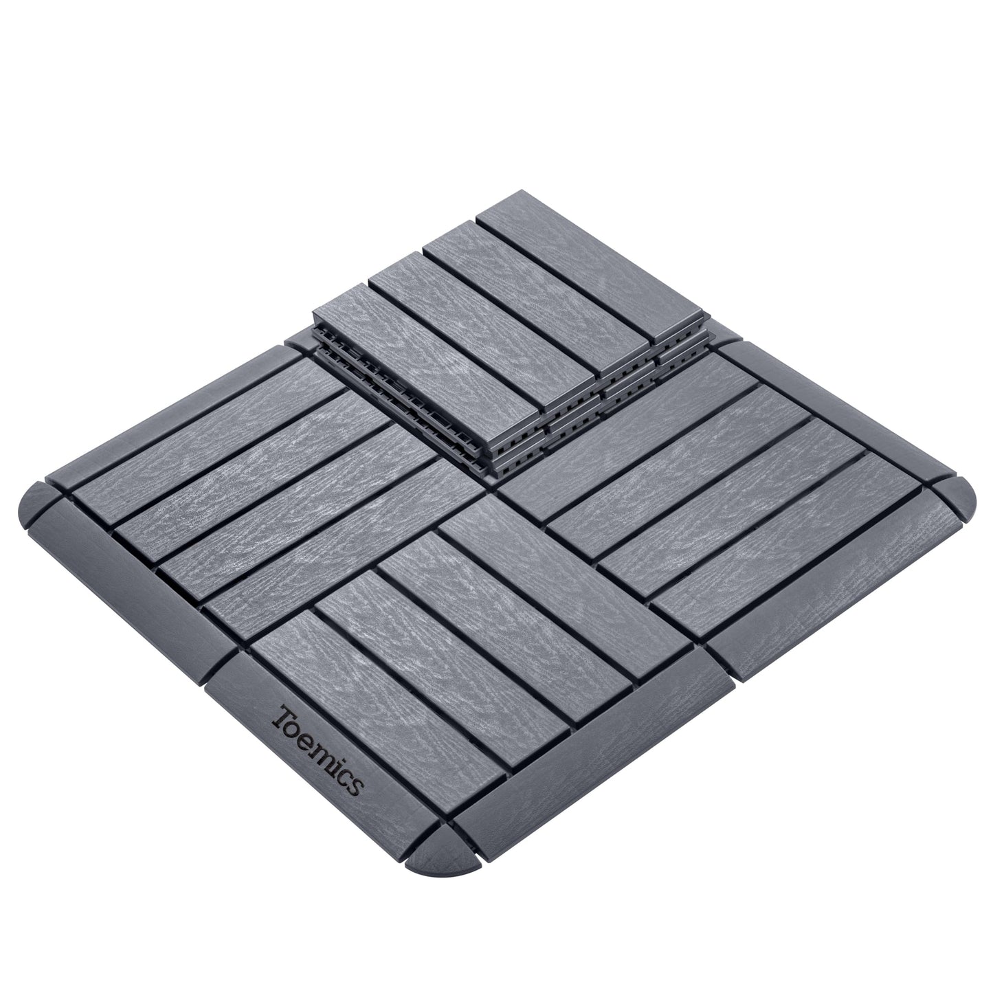 Toemics 6 Pack Interlocking Deck Tiles with 10 Transition Edge Kits 11.8"x11.8" Patio Floor Tiles Waterproof Outdoor Flooring Pallets Covering for Backyard, Shed, Basement, Dark Grey