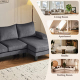 Karl home U-Shape Sectional Sofa Couch 111" Modern 4-Seat Sofa with Chaises Corduroy Fabric Upholstered Covertible Couch with Wood Grain Legs for Living Room, Reception Room, Apartment, Dark Gray Karl home