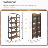 4NM No Assembly Folding Bookshelf, 5 Tier Vintage Industrial Book Shelf,Metal Foldable Storage Bookcase and Bookshelves for Living Room,Bedroom and Kitchen - Rustic Brown 4NM