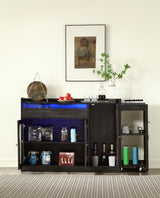 FOREST GRAVITY Smart Buffet Cabinet ，Sidecart brining Things Anywhere You Want,Coffee bar Cabinet, Liquor Cabinet,Sideboard Cabinet,Dancing LED Lighting, with 3 Doors,for Kitchen,Living Room,Black FOREST GRAVITY