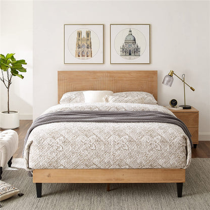 MUSEHOMEINC Mid Century Modern Solid Wood King Size Platform Bed with Adjustable Headboard - WoodArtSupply